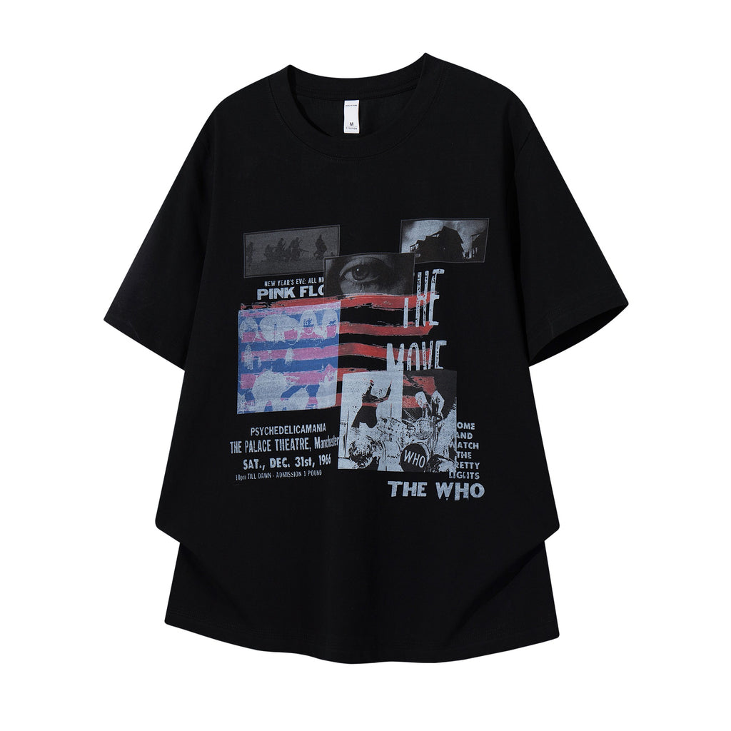 Floral Print Rock Band Short Sleeve Shirt Cotton Blend