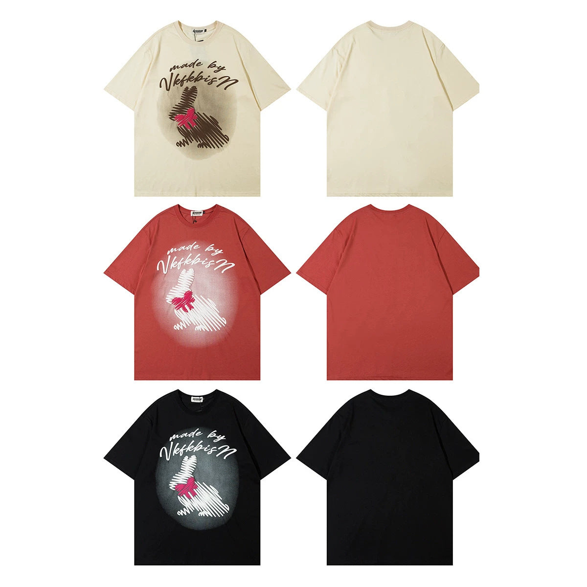 Graffiti Rabbit Print Short Sleeve Shirt Cotton Blend Casual