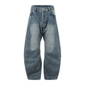 Blue Denim Long Pants Street Style Loose Fit Mid Waist Autumn