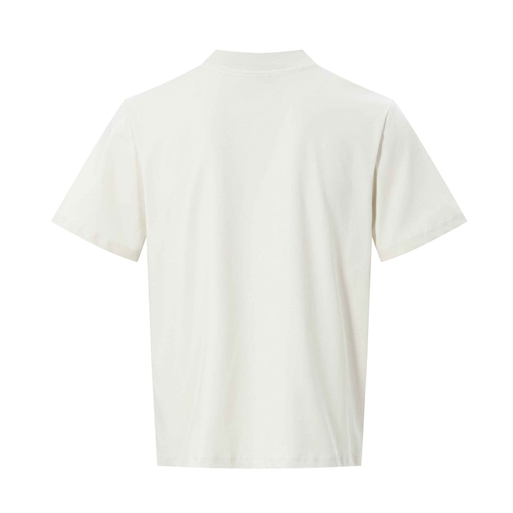 Character Printed Short Sleeved Cotton Shirt With Fragmented Flower Pattern