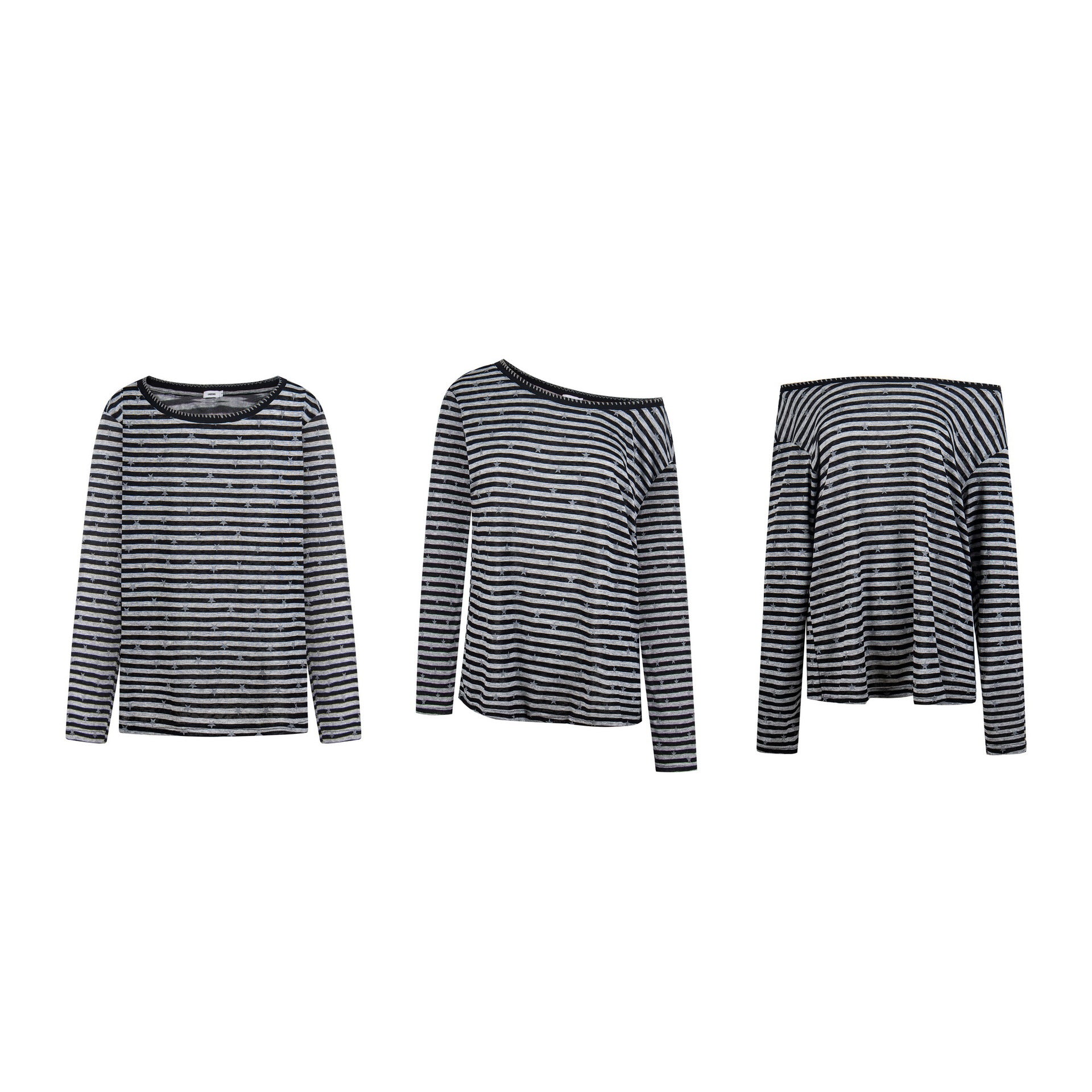 Color Blocked Stripe Long Sleeve Top Cotton Lyocell Blend Anime Cartoon Pattern