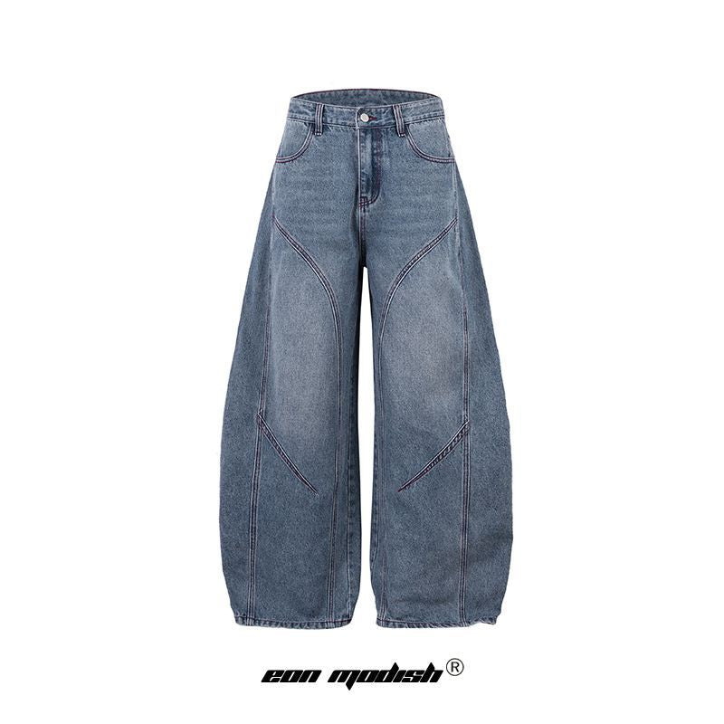 Street Style Split Denim Long Pants With Personalized Fit