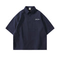 Embroidered Front And Back Letters Mens Short Sleeve Cotton Shirt Casual