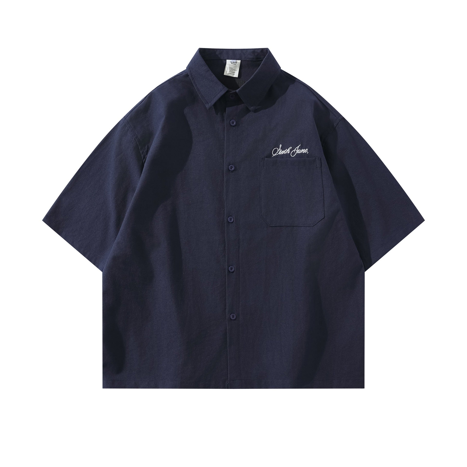 Embroidered Front And Back Letters Mens Short Sleeve Cotton Shirt Casual