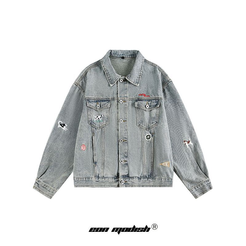 Street Style High Street Denim Jacket Collarless Loose Fit