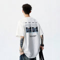 Mens Hong Kong Style Letter Print Short Sleeve T Shirt Loose Fit