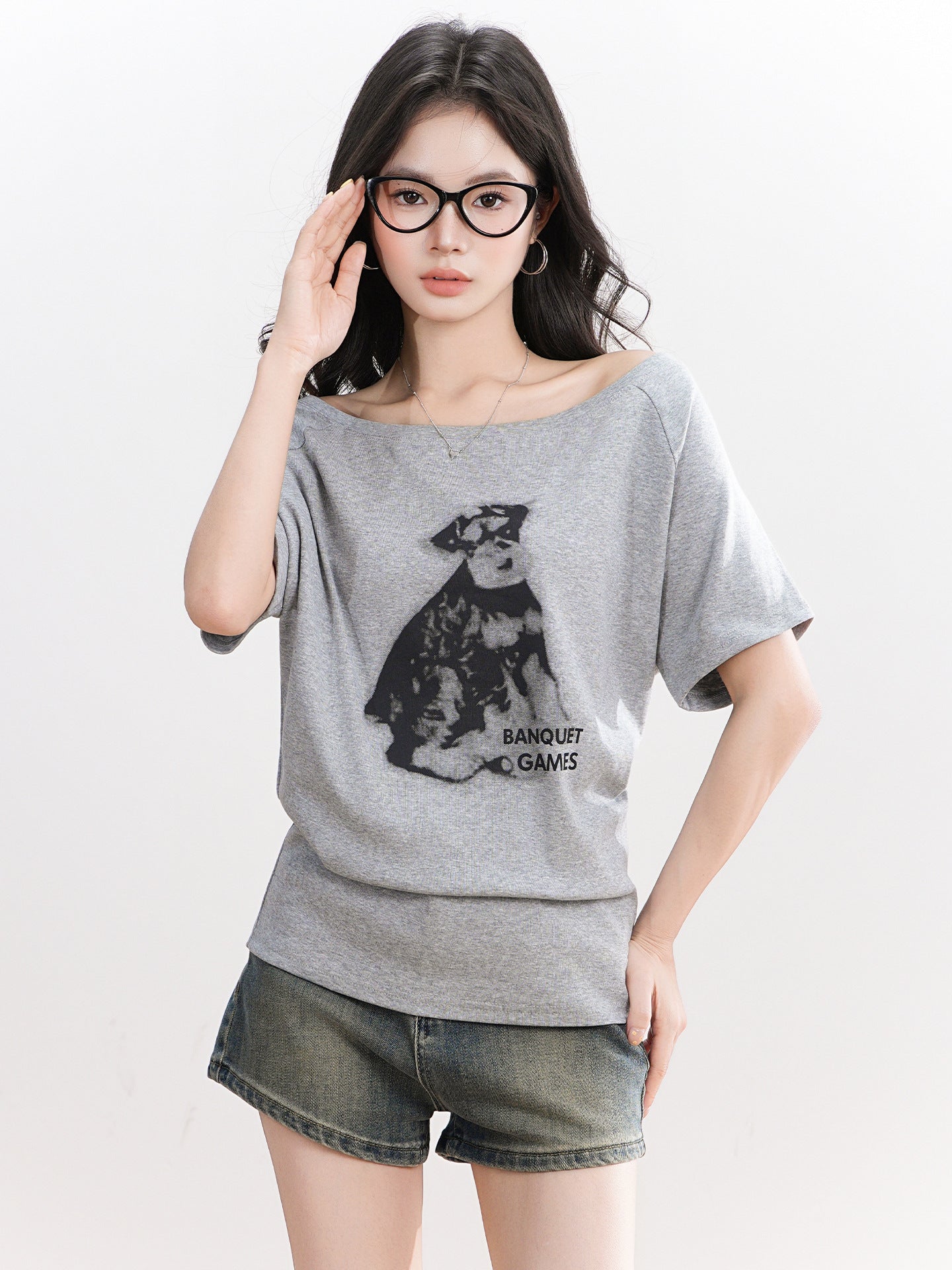 Spicy Girl One Shoulder Top For Women Animal Print Short Sleeve Tee