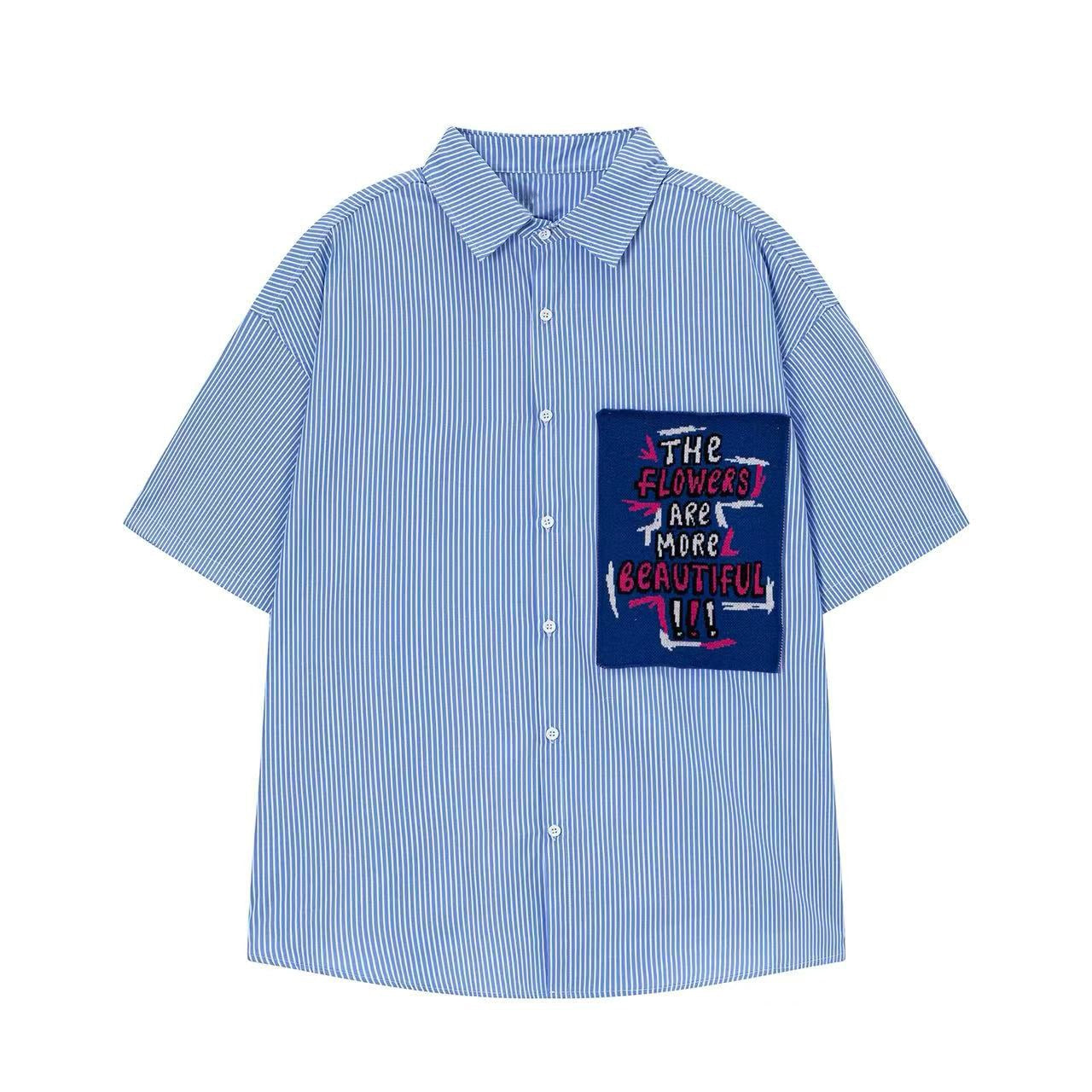Embroidered Checkered Short Sleeve Shirt for Men Casual Polyester