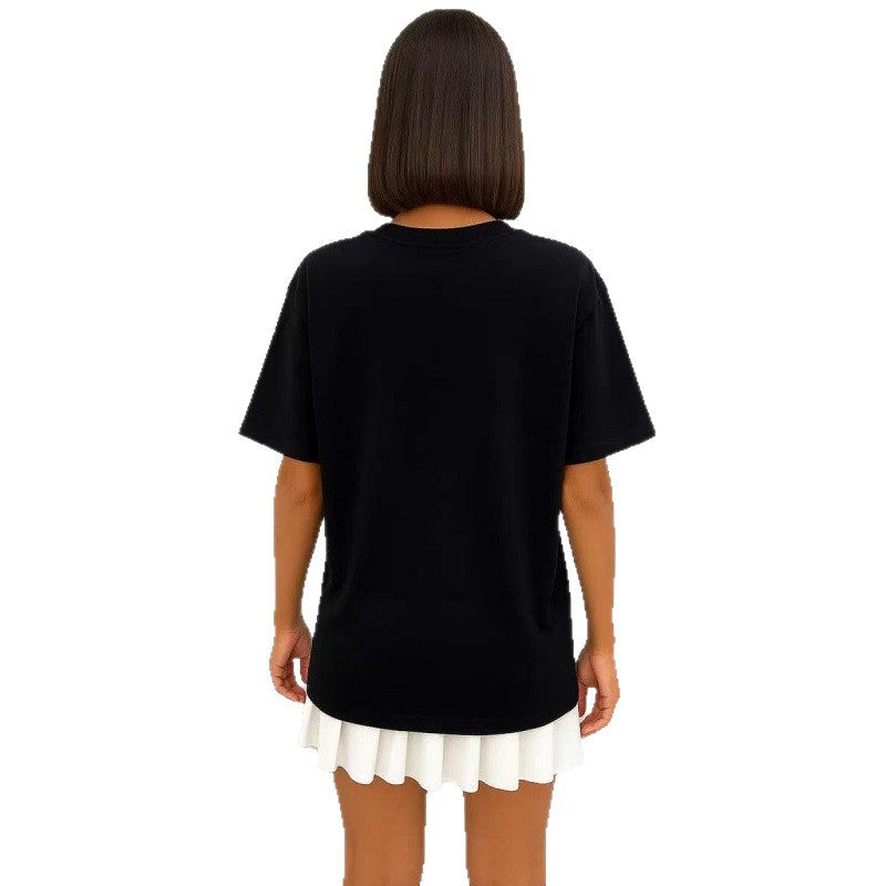 Dog Print Round Neck Loose Short Sleeve Cotton Tee For Women Casual