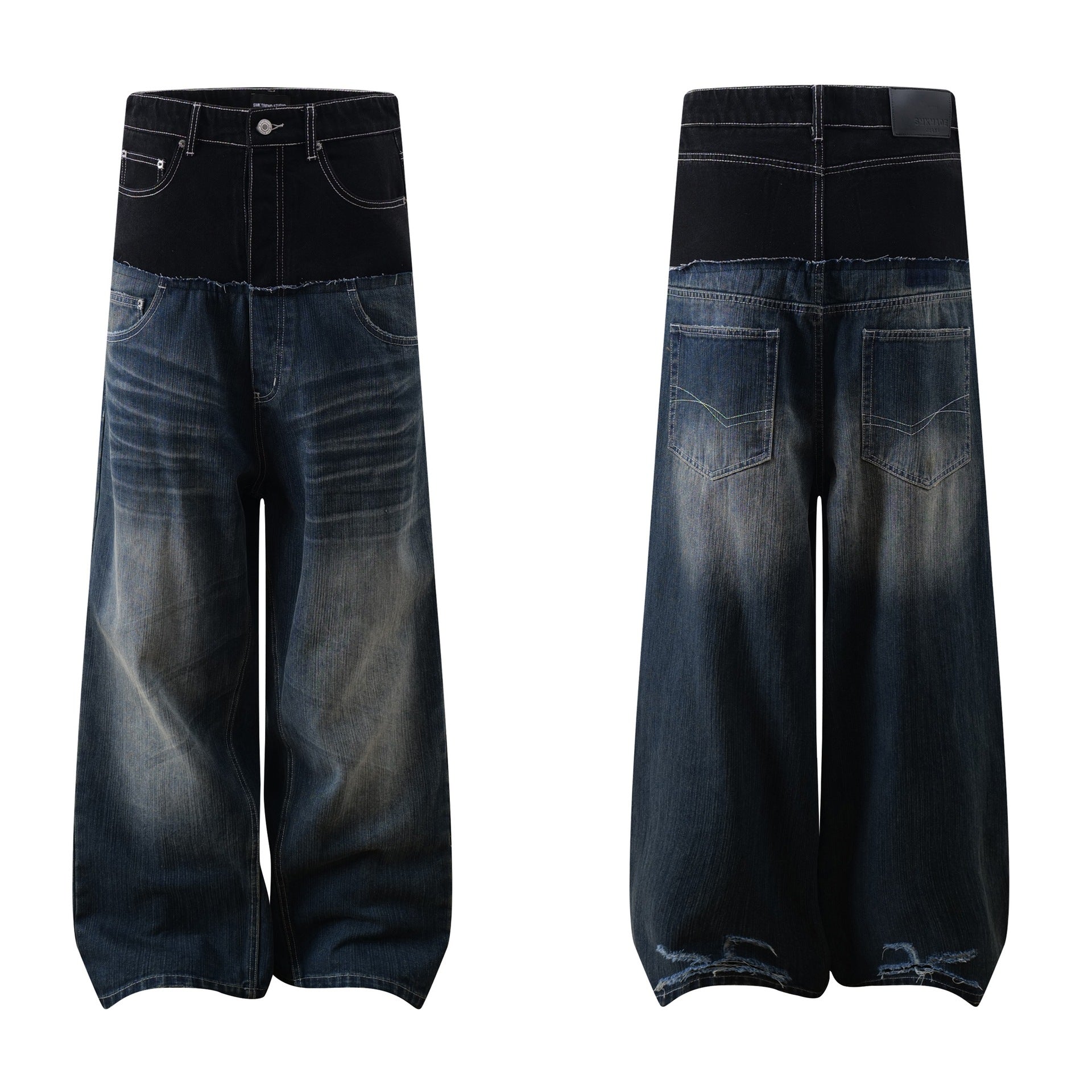 Patchwork Denim Long Pants Street Style Casual Loose Fit For Youth