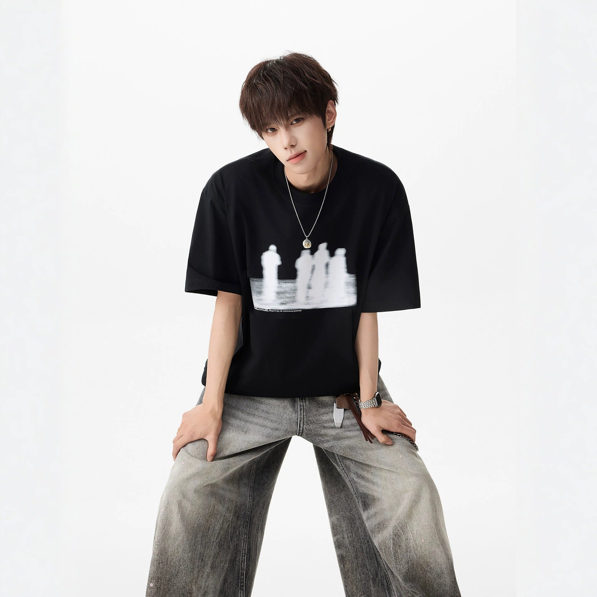 Hong Kong Style Letter Print White Short Sleeve Cotton Tee For Men