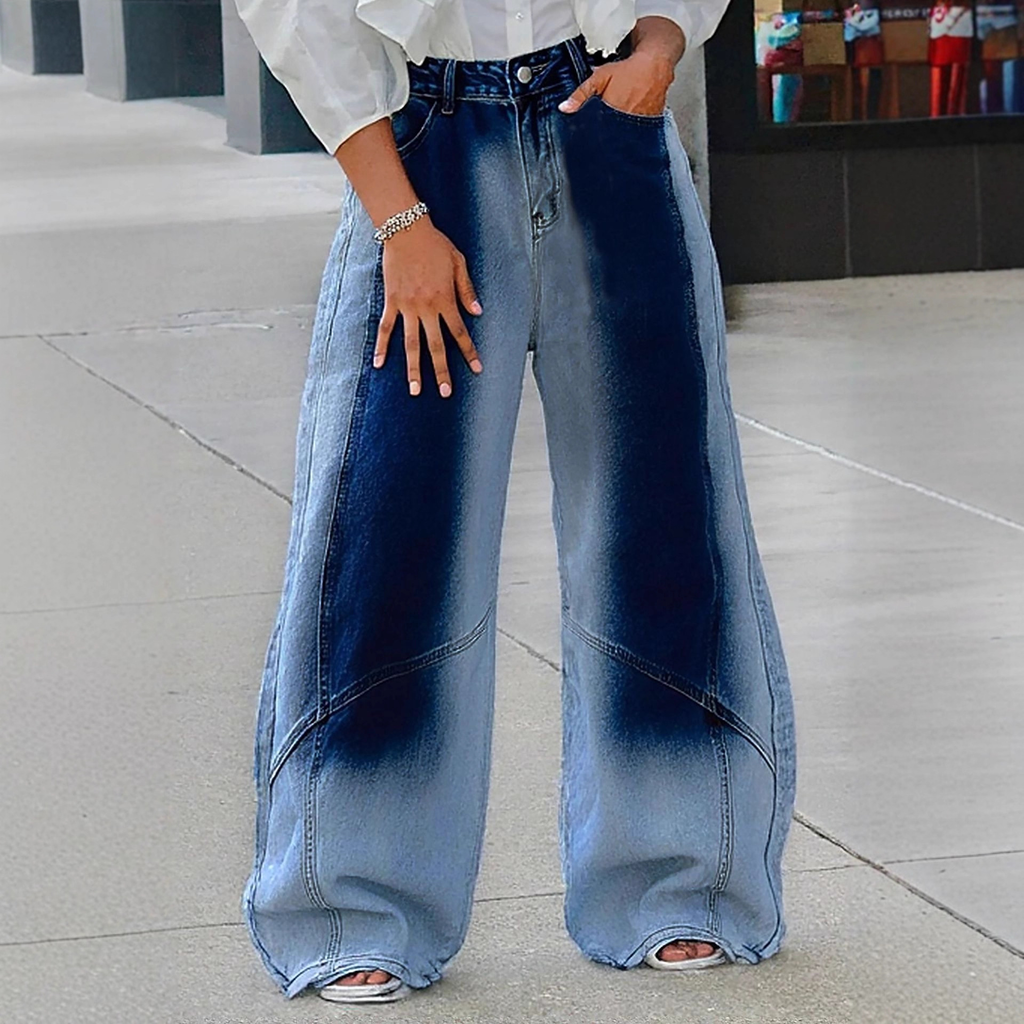Blue Gradient Knife Wash Straight Leg Jeans For Men Streetwear