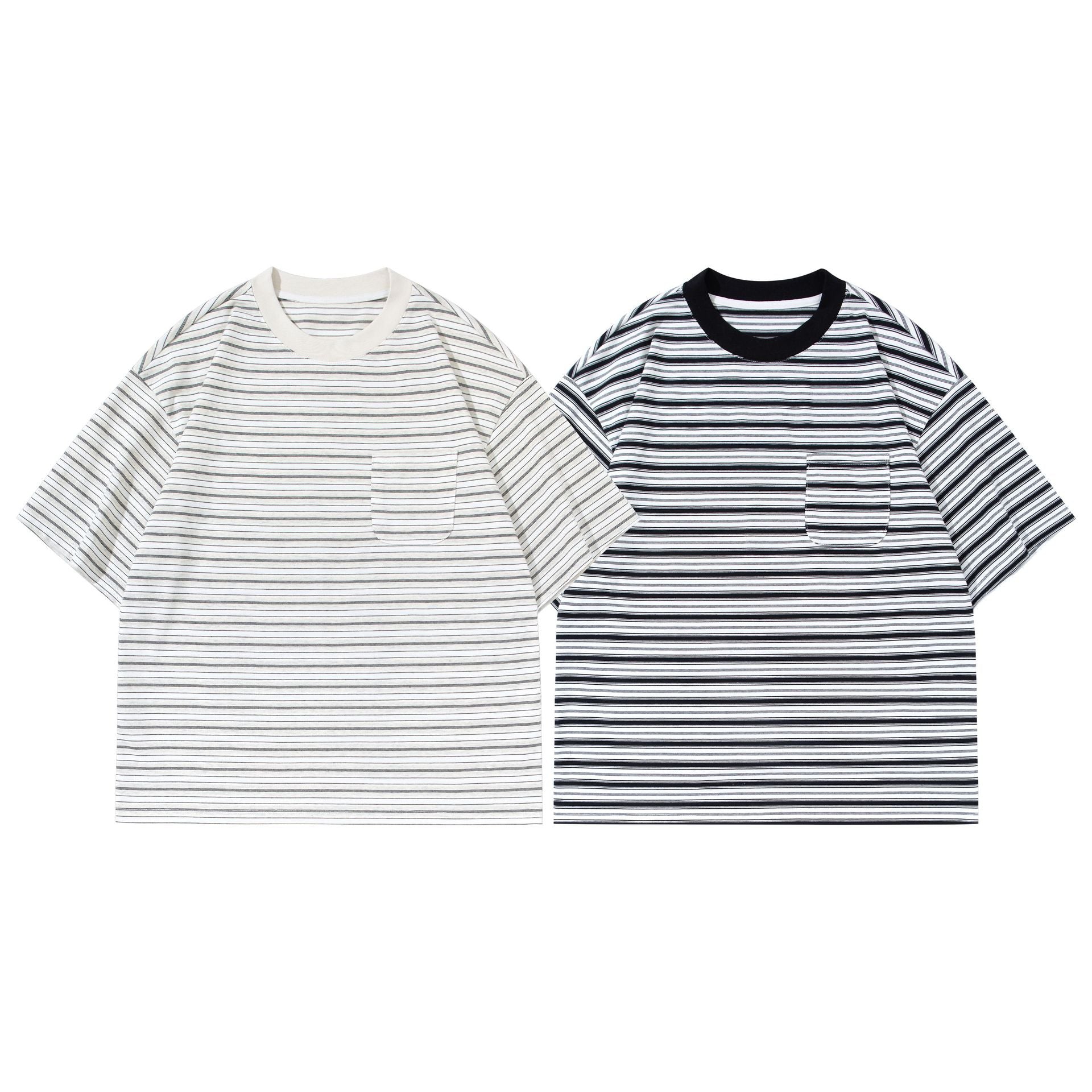 Color Blocking Pocket Striped Short Sleeve Shirt For Men Cotton Blend