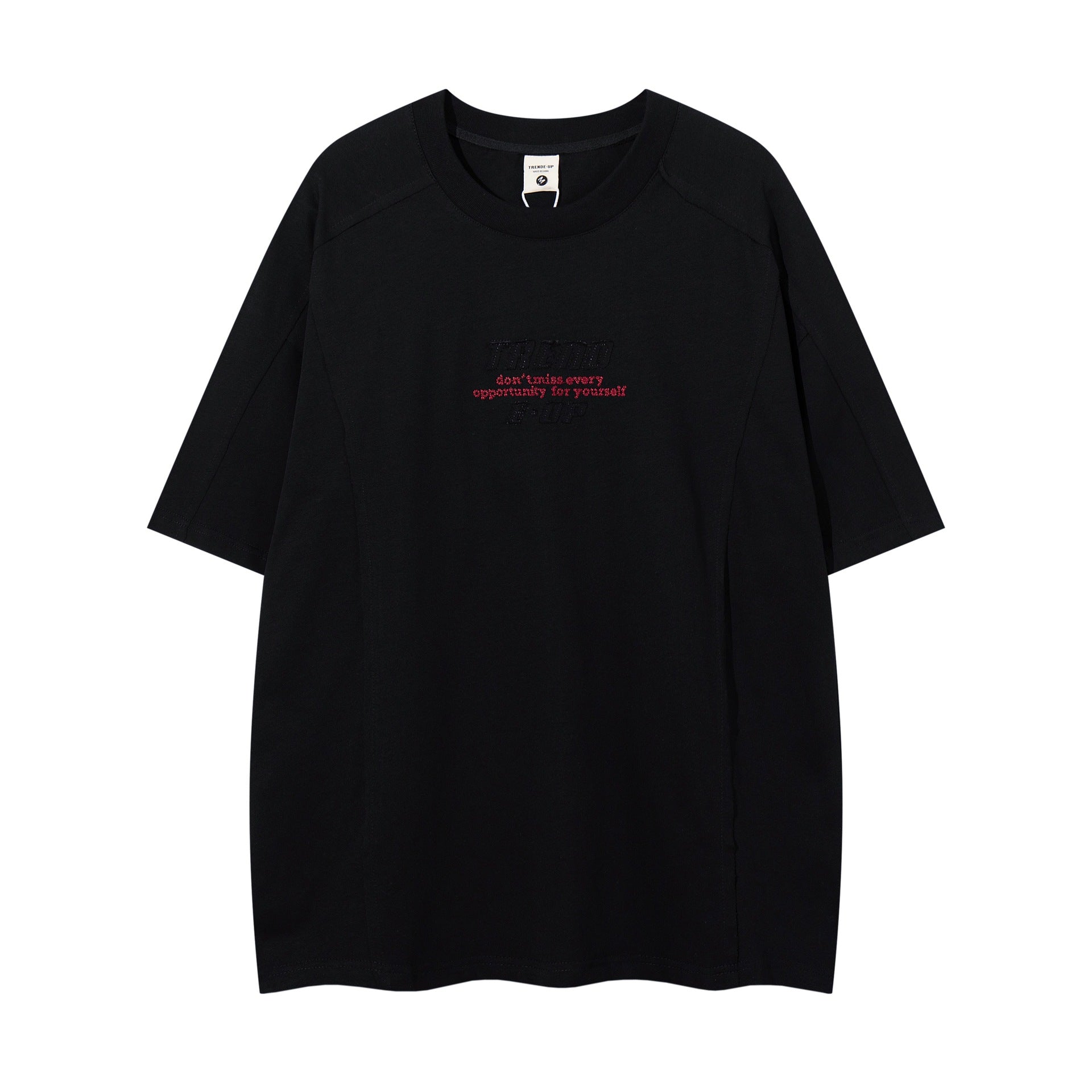 Embroidered Slogan Short Sleeve Cotton Blend Casual Tee With Floral Pattern