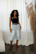 Street Style Washed Distressed Denim Shorts With Multiple Pockets