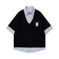 Small Dog Embroidered Checkered Shirt China Chic Alphabet Pattern Cotton Blend
