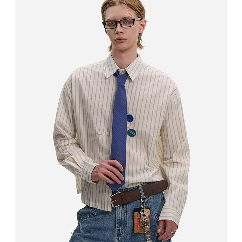 Men's Long Sleeve Vertical Stripe Casual Shirt Jacket Loose Fit