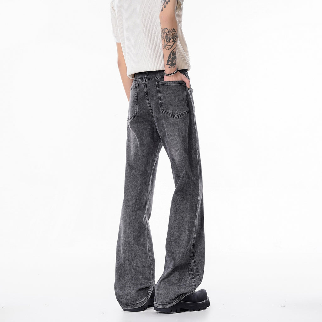 Slim Fit Straight Leg Denim Jeans For Men Washed Cotton Zipper Fly