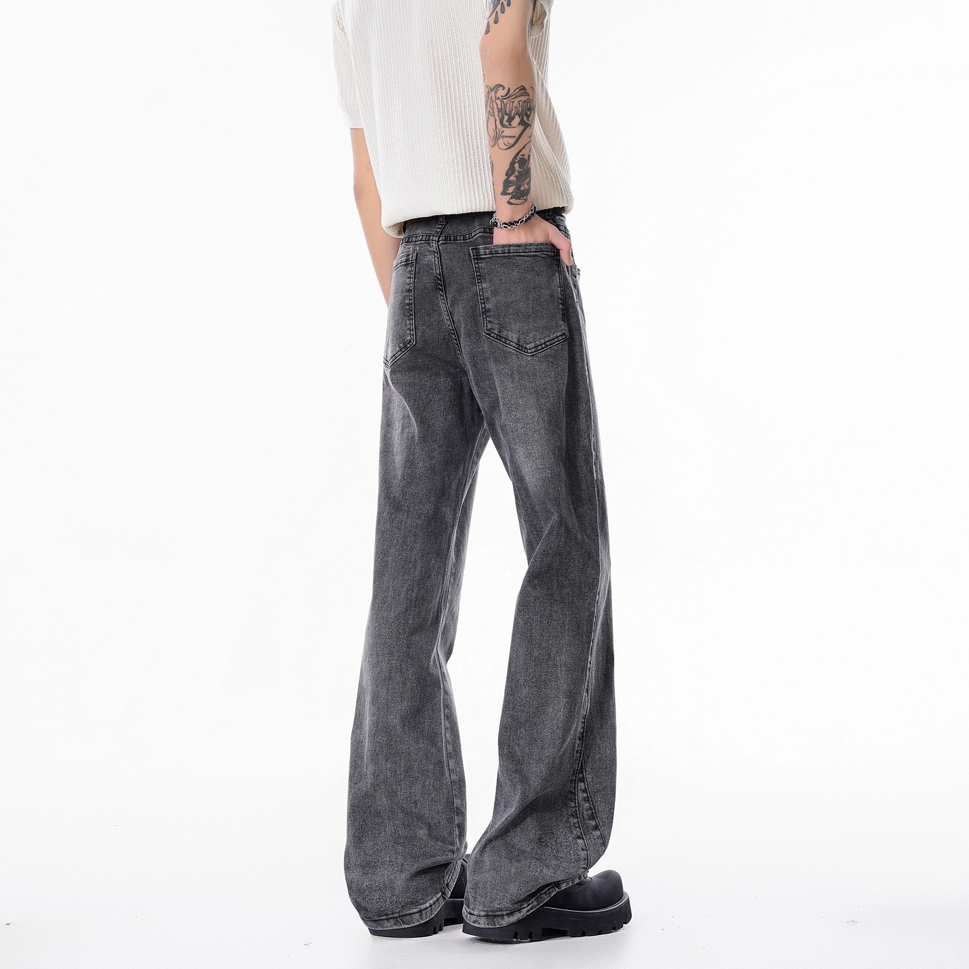 Slim Fit Straight Leg Denim Jeans For Men Washed Cotton Zipper Fly