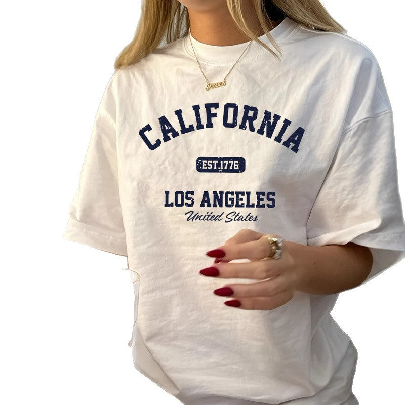 White Cotton Round Neck Short Sleeve T Shirt Top With 3D Pattern Loose Fit