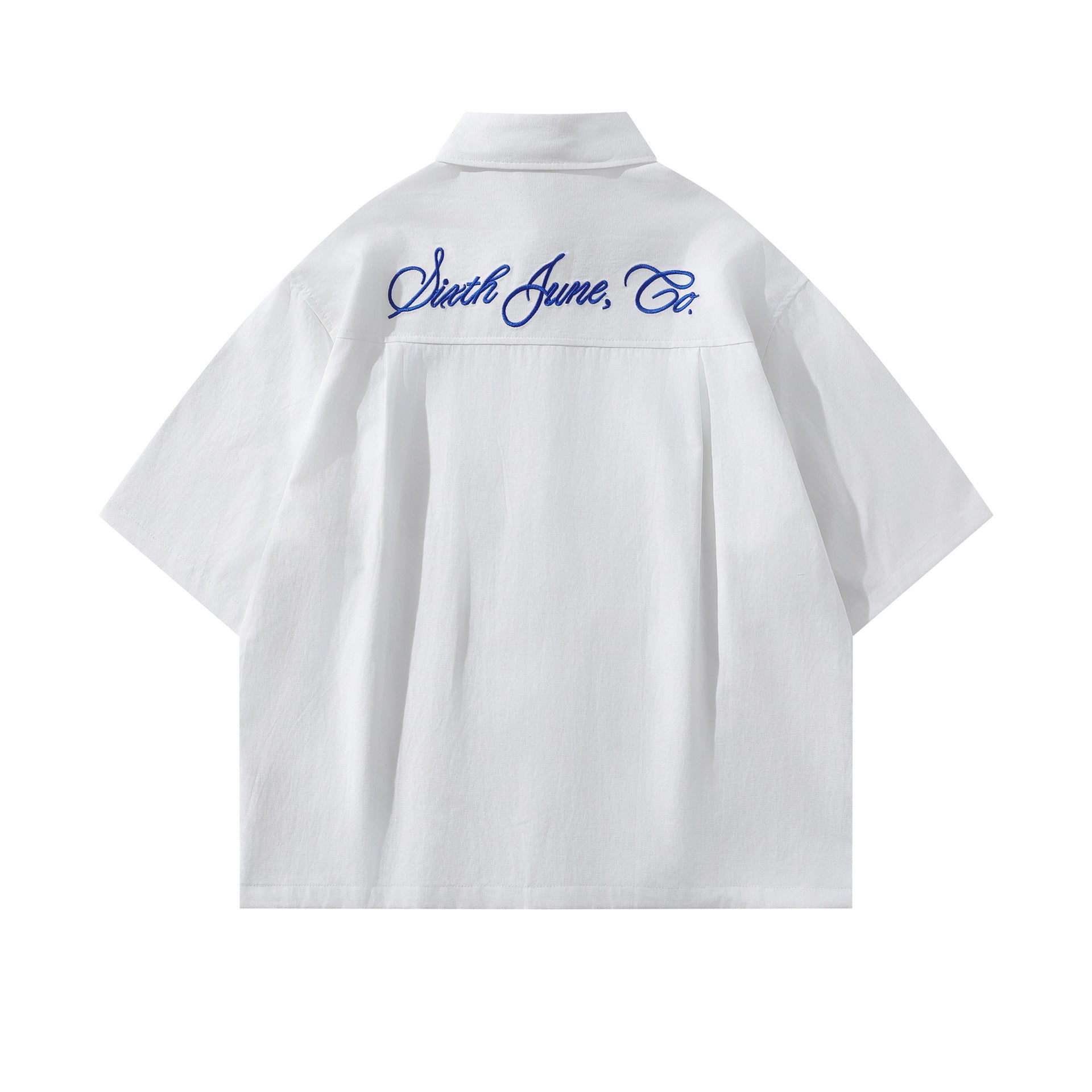 Embroidered Front And Back Letters Mens Short Sleeve Cotton Shirt Casual
