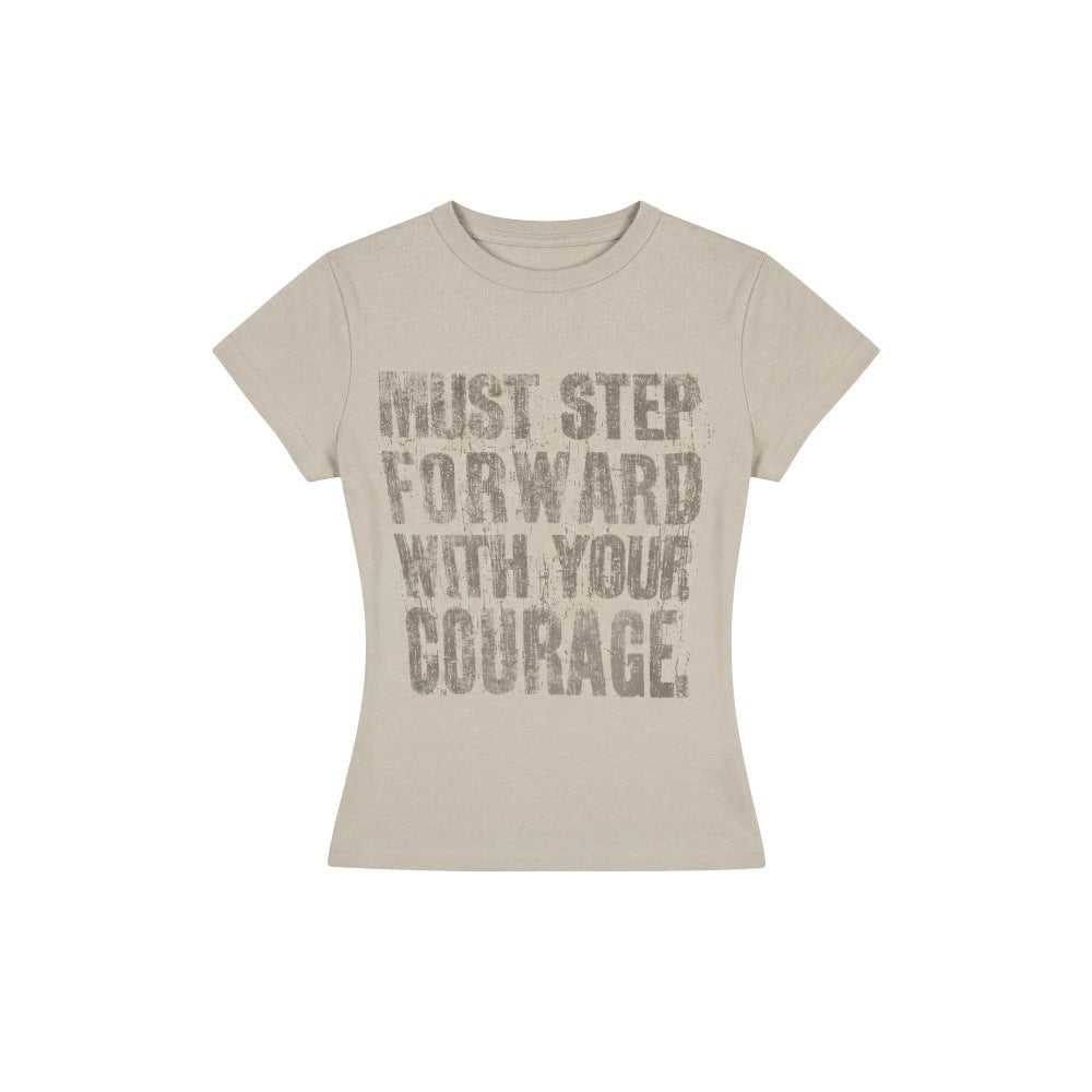 Women Letter Print Crew Neck Cotton Short Sleeve T Shirt