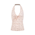 Floral Knit Top For Women Pink Short Sleeve Slim Fit