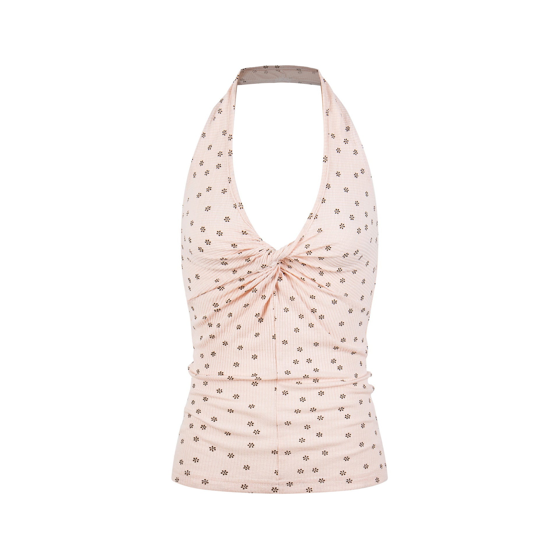 Floral Knit Top For Women Pink Short Sleeve Slim Fit