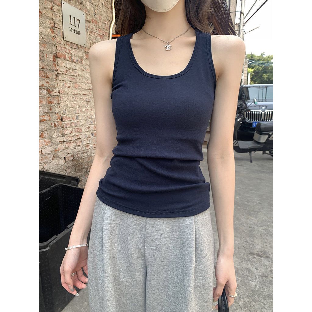 Womens U Neck Tank Top Sleeveless Slim Fit Casual Polyester