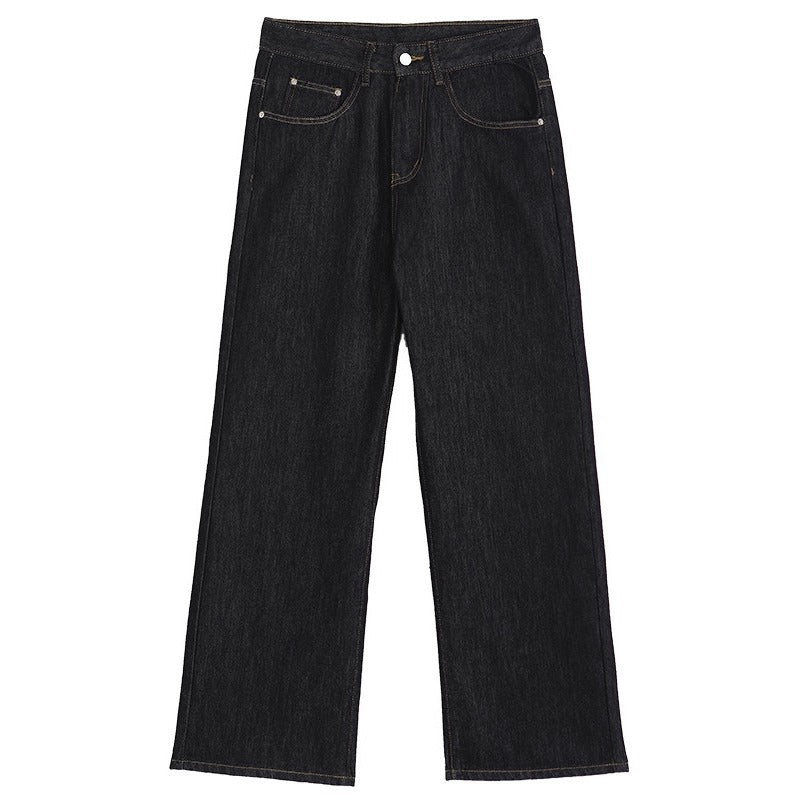 Relaxed Fit Denim Pants For Men Black With Visible Stitching Straight Leg
