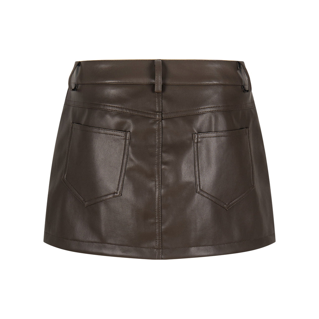 Faux Leather Mini Skirt High Waist Slimming Anti Flash Streetwear
