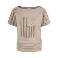 Distressed Flag Print Short Sleeve T Shirt Women Loose Round Neck Casual Top