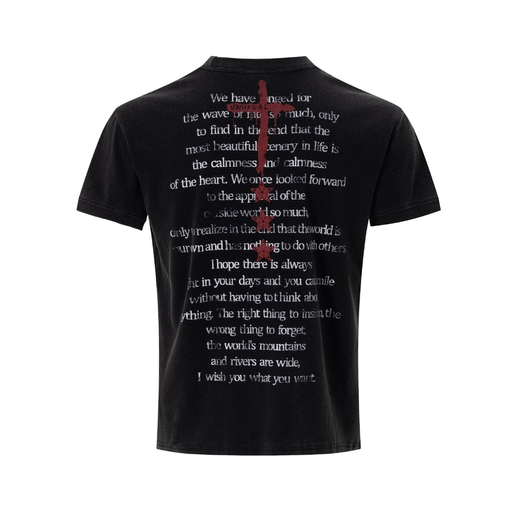 Floral Star Slogan Short Sleeve Cotton Blend Tee For Casual Wear
