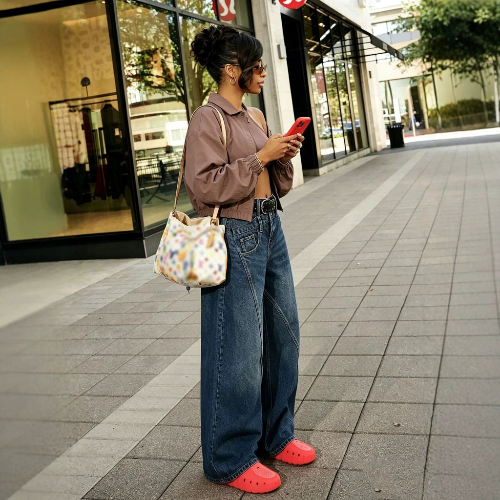 Retro Irregular Deconstructed Knife Edge Jeans Blue Denim Loose Fit
