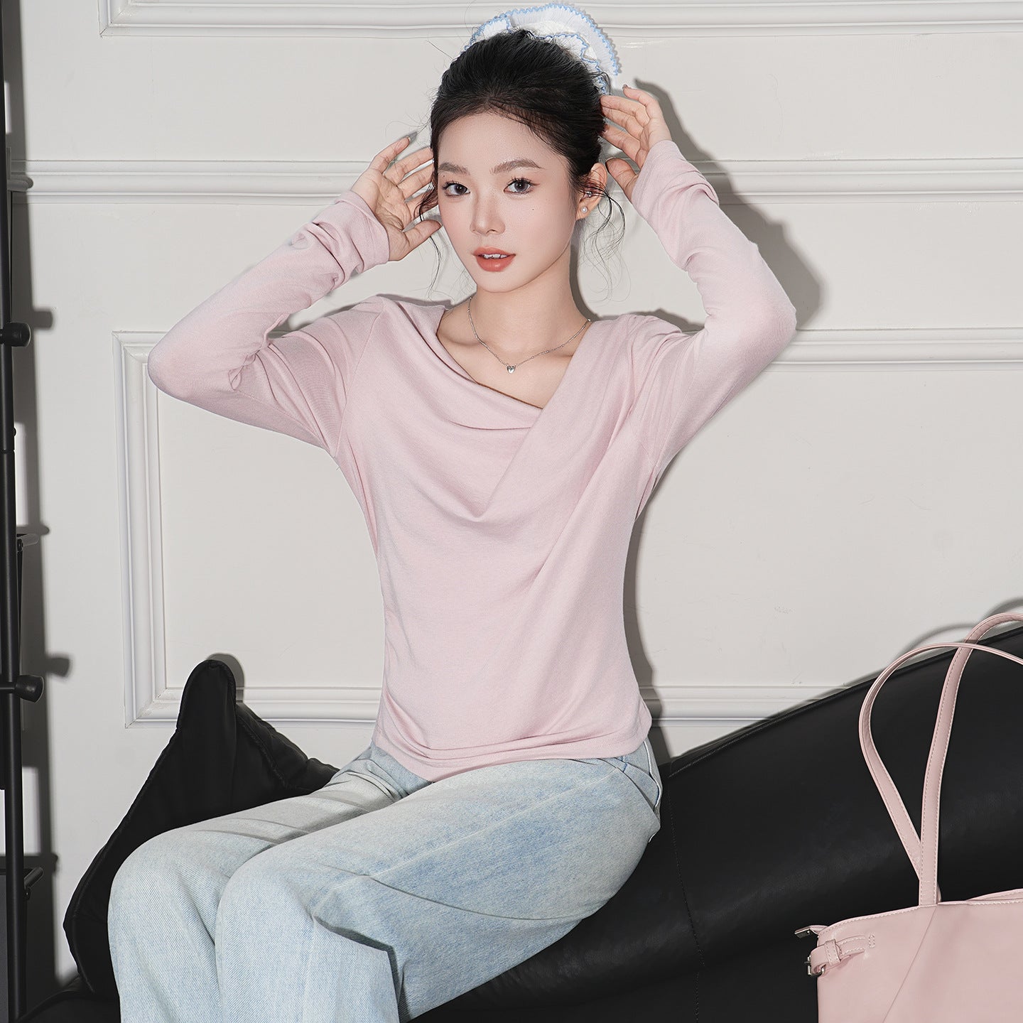Asymmetric Off Shoulder Women T Shirt Slim Fit Rayon Pleated Design Daily Wear