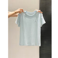 Small Batch Embroidered Round Neck Short Sleeve Tee With Patchwork