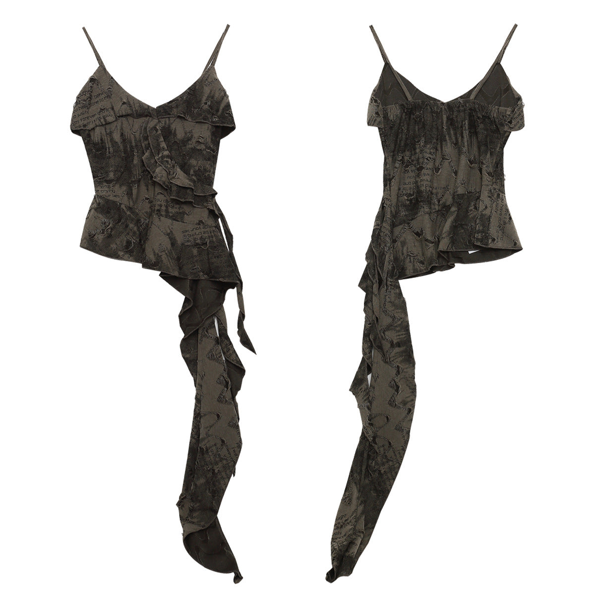 Army Green Tie Dye Ruffled Strap Crop Top Slimming Fit