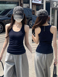 Womens U Neck Tank Top Sleeveless Slim Fit Casual Polyester