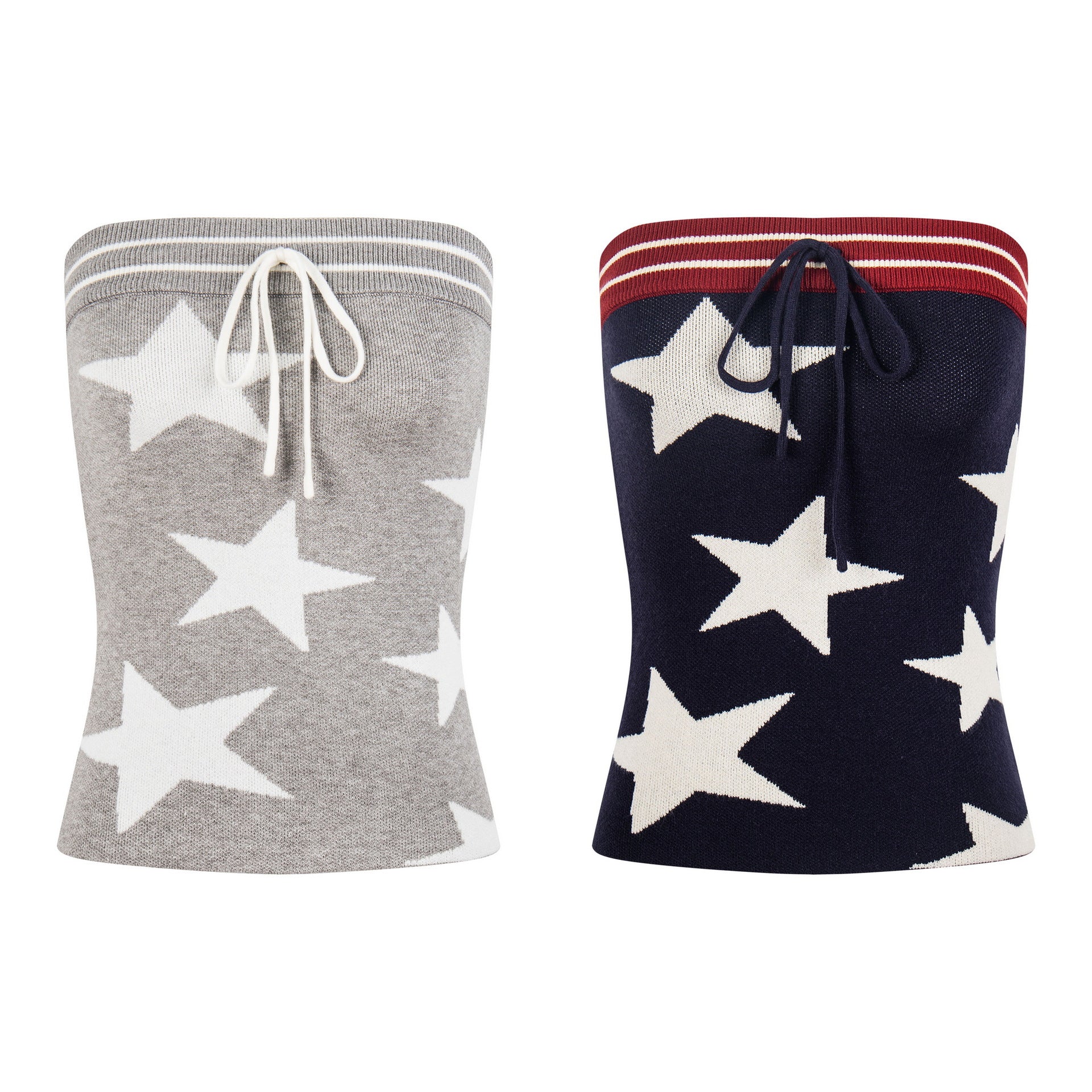 Star Jacquard Strapless Knit Vest Drawstring Waist One Shoulder Top