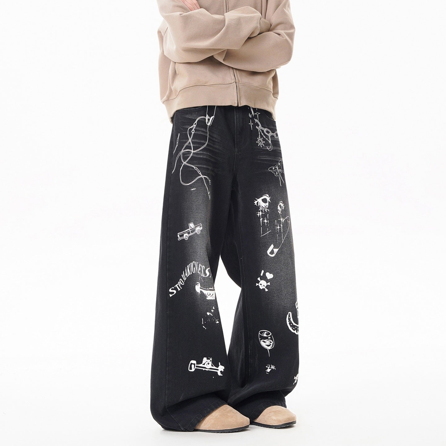 Vintage Graffiti Denim Pants Loose Fit Hip Hop Style