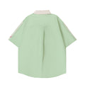 Flying Girl Police Officer Color Block Cotton Shirt Green Short Sleeve