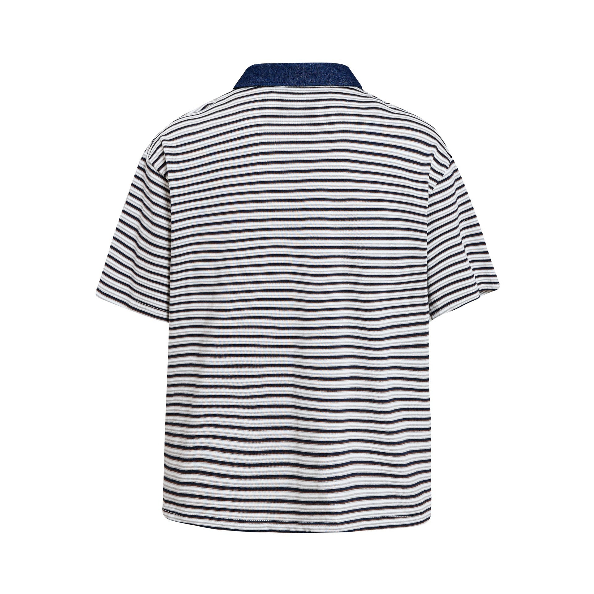 Blue Floral Print Short Sleeve Casual Shirt With Embroidered Stripe Cotton Blend
