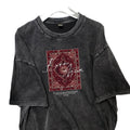 Washed Black Cotton Printed Short Sleeve Round Neck Loose Fit T Shirt
