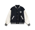 Street Style Colorblock Spliced Jacket Grey And Dark Blue Loose Fit