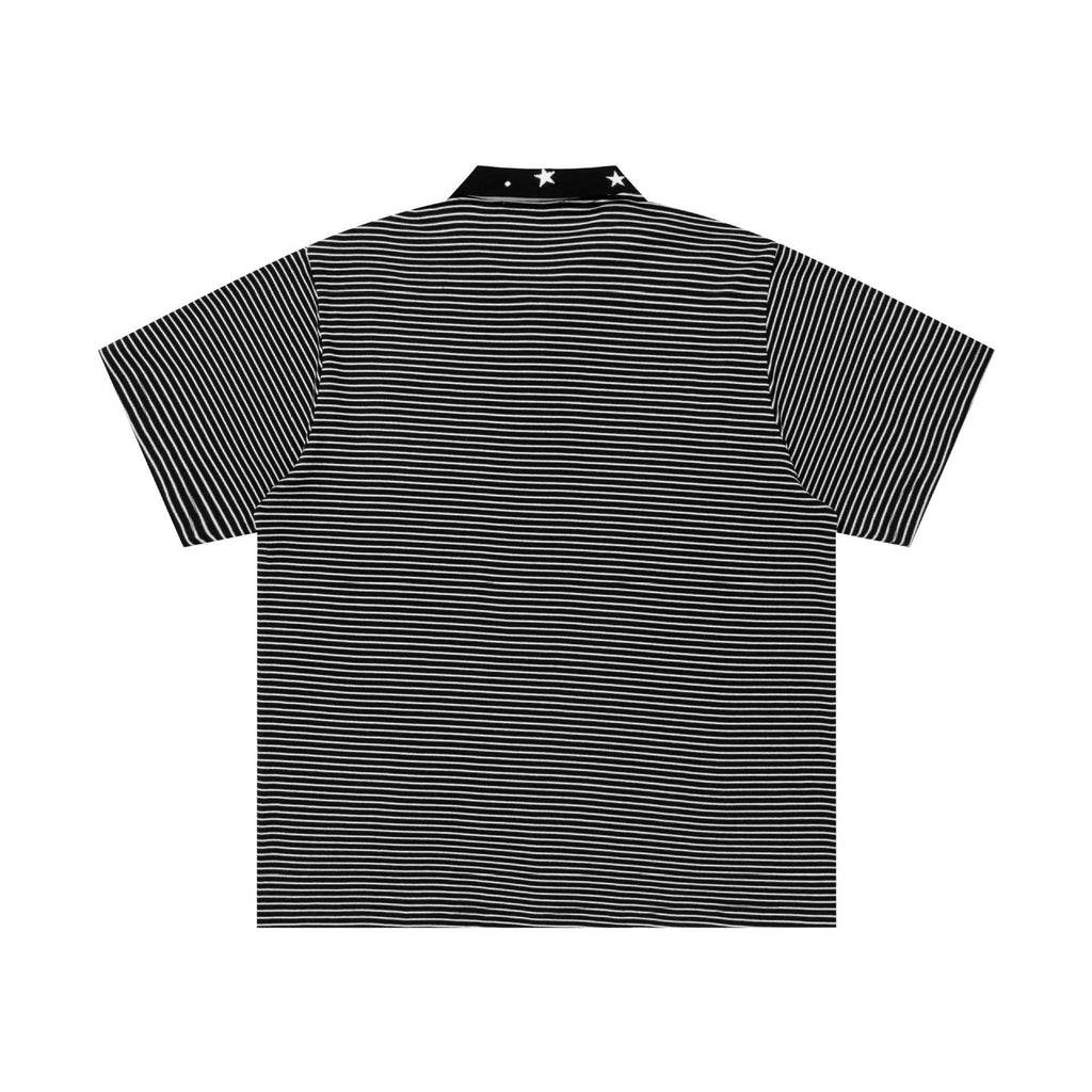 Black Embroidered Collar Short Sleeve Shirt With Fragmented Flowers Pattern
