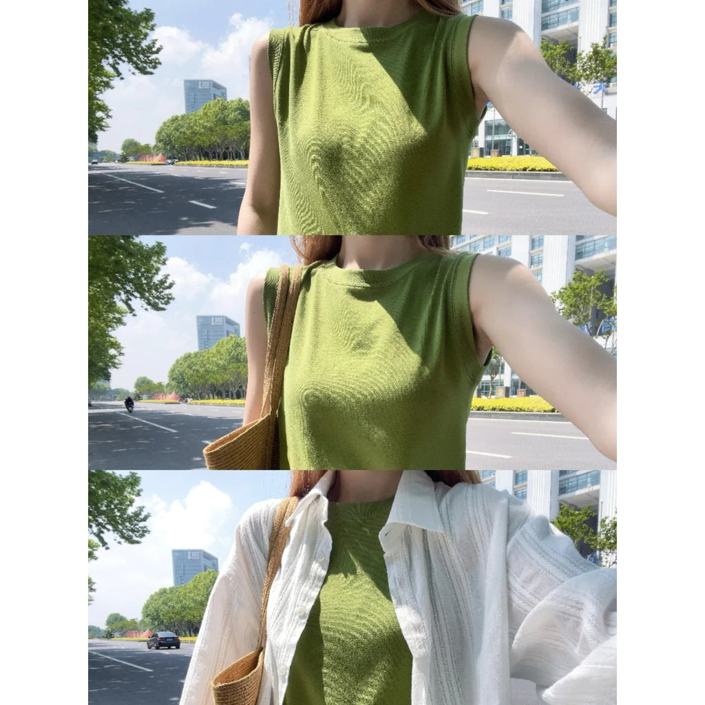 Women Cotton Sleeveless Vest With Wide Straps Casual Tank Top
