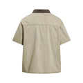 Khaki Emblem Embroidered Short Sleeve Cotton Shirt Loose Fit