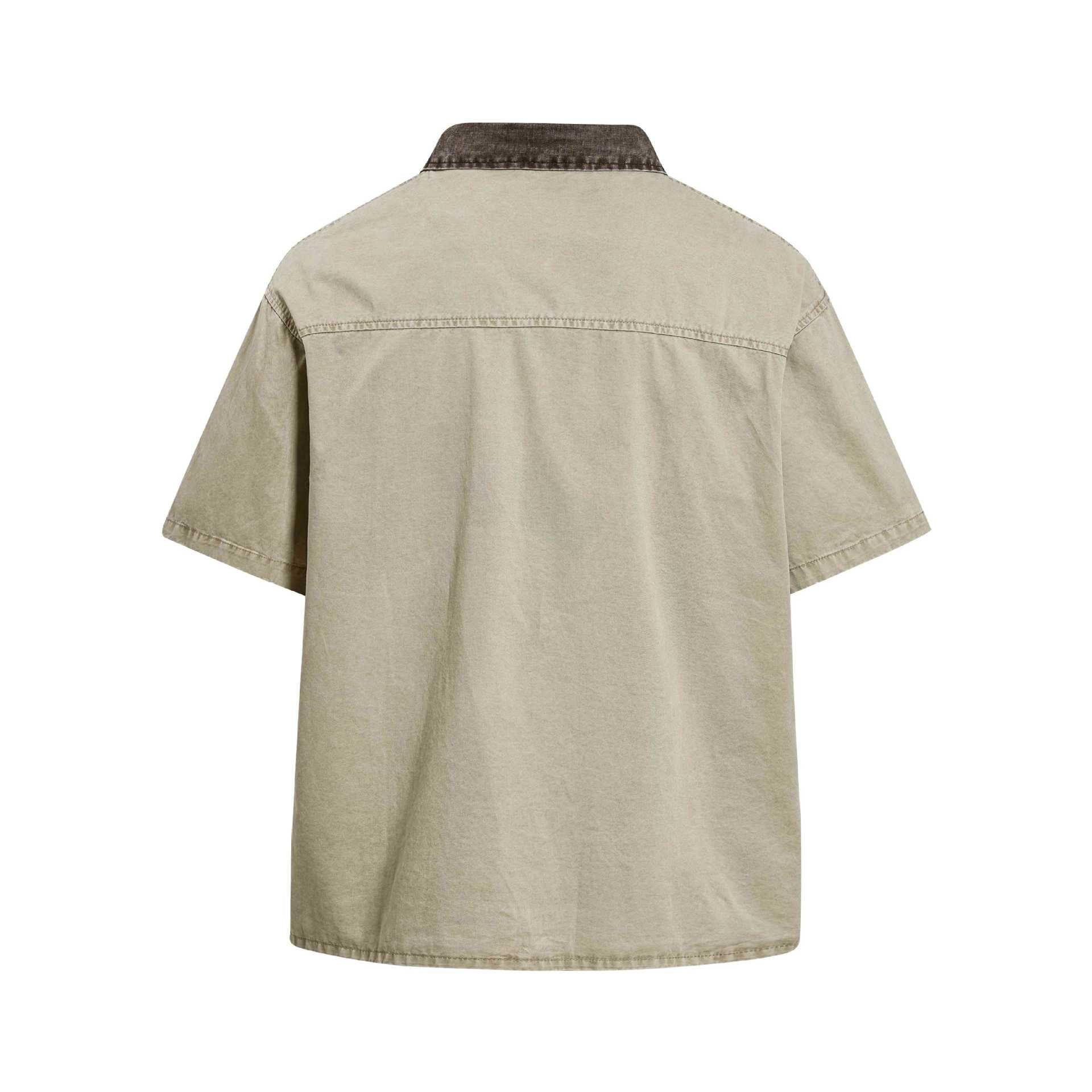 Khaki Emblem Embroidered Short Sleeve Cotton Shirt Loose Fit