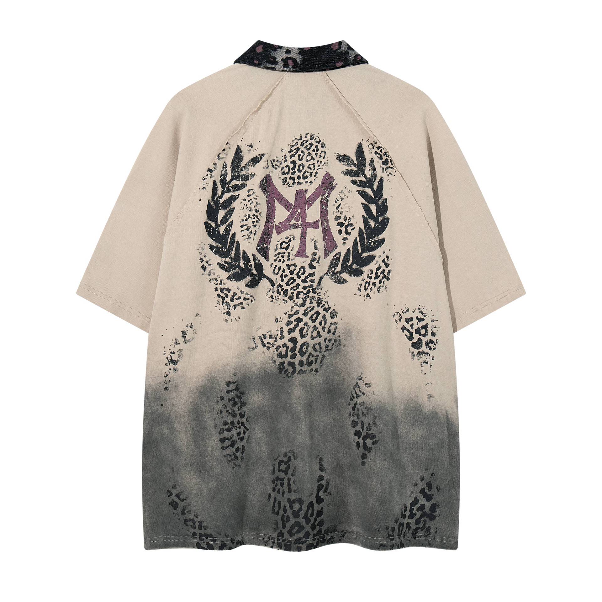 Gradient Leopard Print Short Sleeve Shirt For Men Casual Cotton Blend