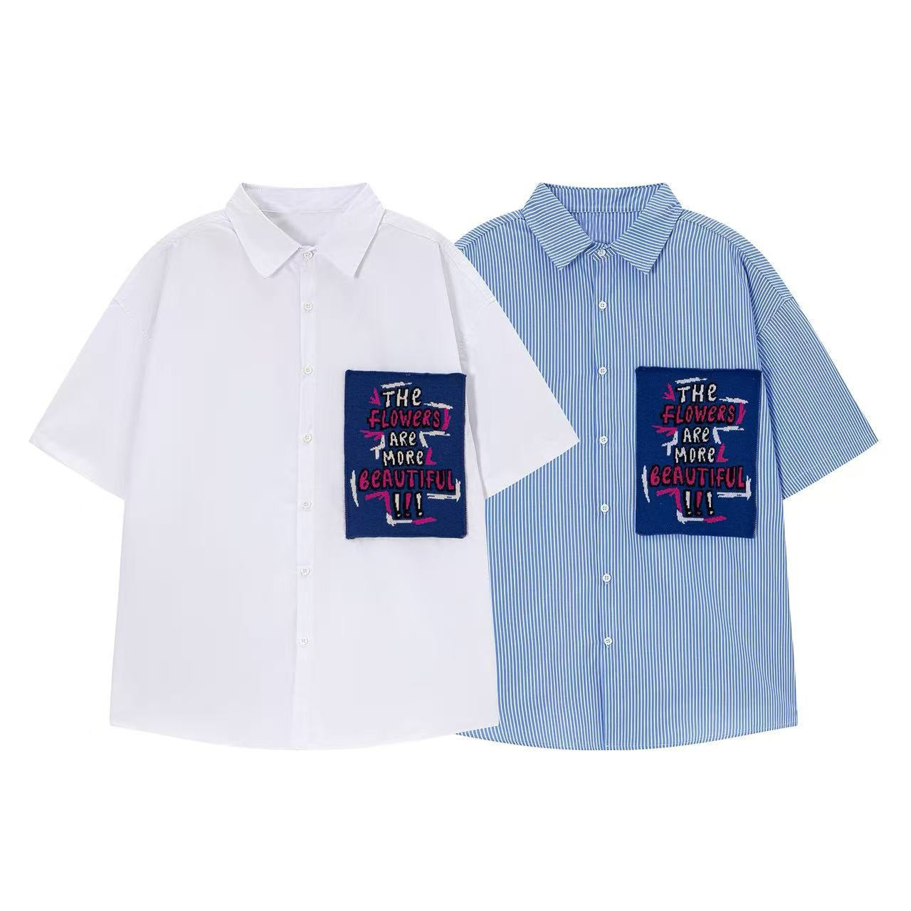 Embroidered Checkered Short Sleeve Shirt for Men Casual Polyester